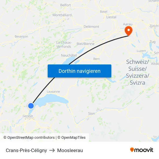 Crans-Près-Céligny to Moosleerau map