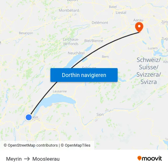Meyrin to Moosleerau map