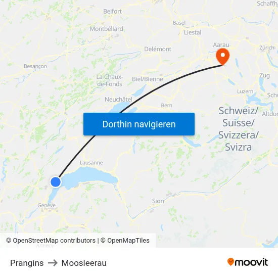 Prangins to Moosleerau map