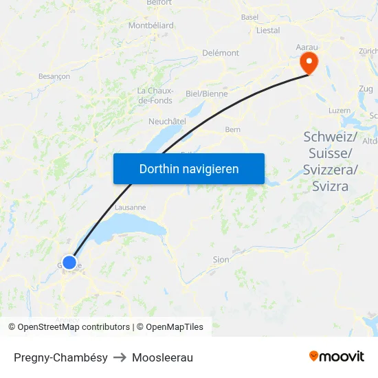 Pregny-Chambésy to Moosleerau map