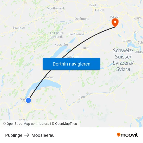 Puplinge to Moosleerau map