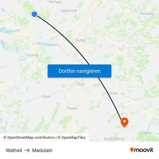 Wattwil to Madulain map
