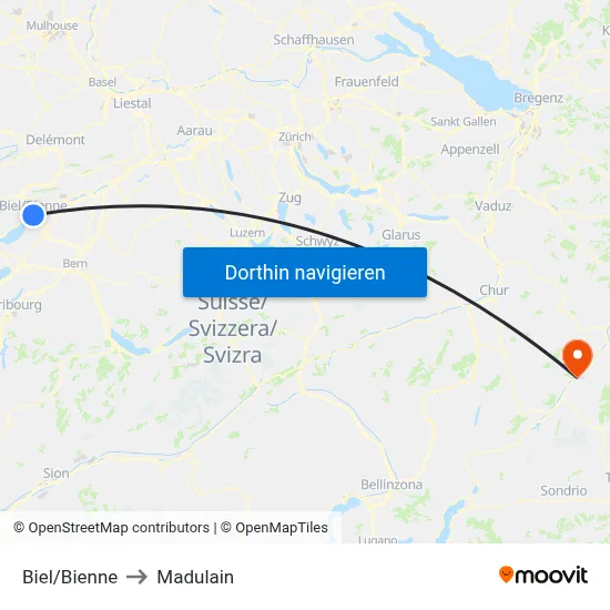 Biel/Bienne to Madulain map