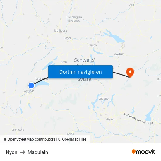 Nyon to Madulain map