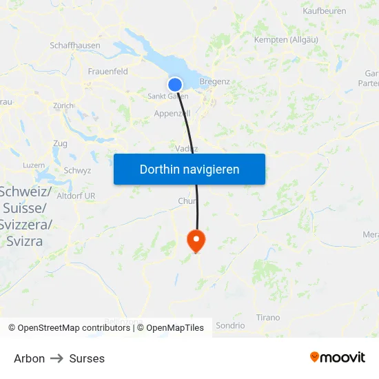 Arbon to Surses map