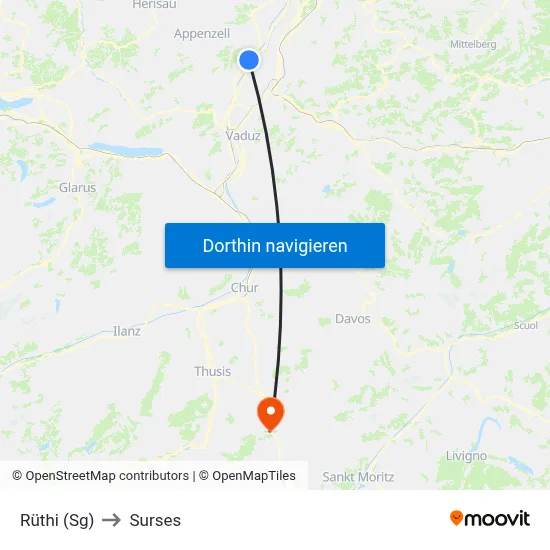 Rüthi (Sg) to Surses map
