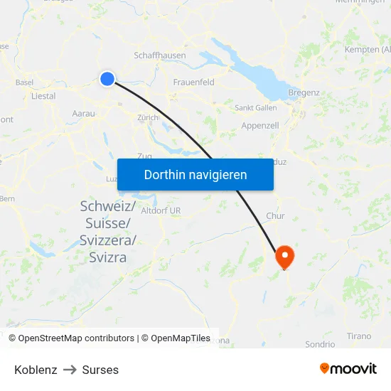 Koblenz to Surses map