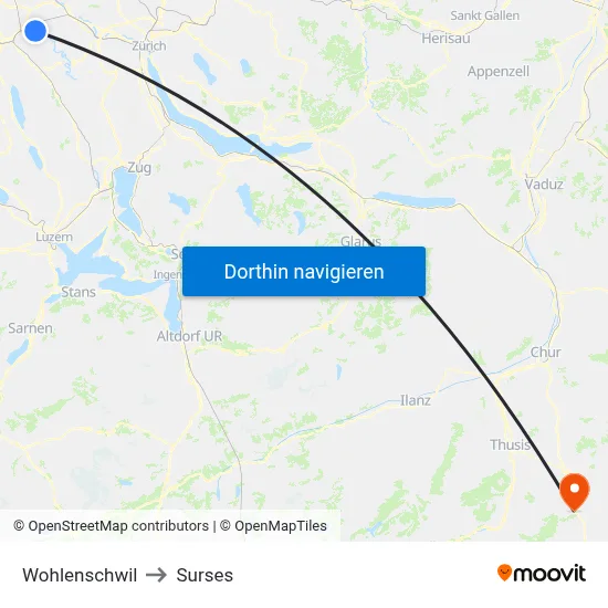 Wohlenschwil to Surses map