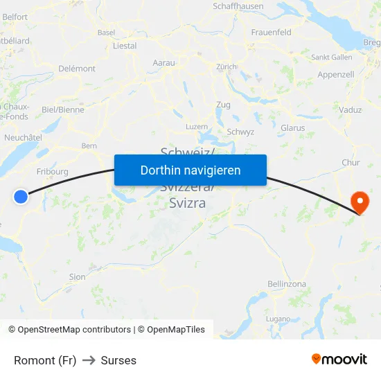 Romont (Fr) to Surses map