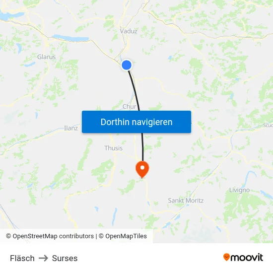 Fläsch to Surses map