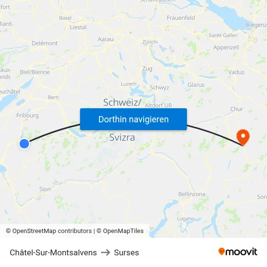 Châtel-Sur-Montsalvens to Surses map
