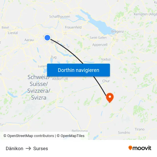 Dänikon to Surses map