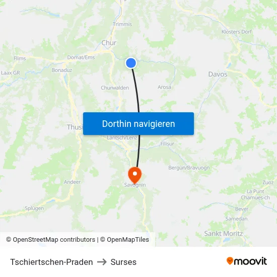 Tschiertschen-Praden to Surses map