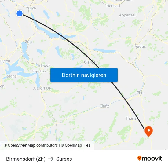 Birmensdorf (Zh) to Surses map