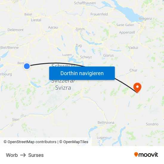 Worb to Surses map