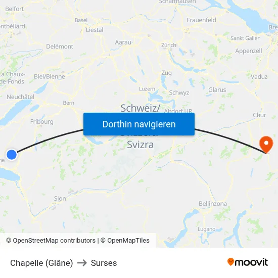 Chapelle (Glâne) to Surses map