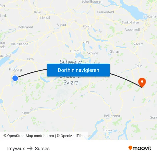 Treyvaux to Surses map