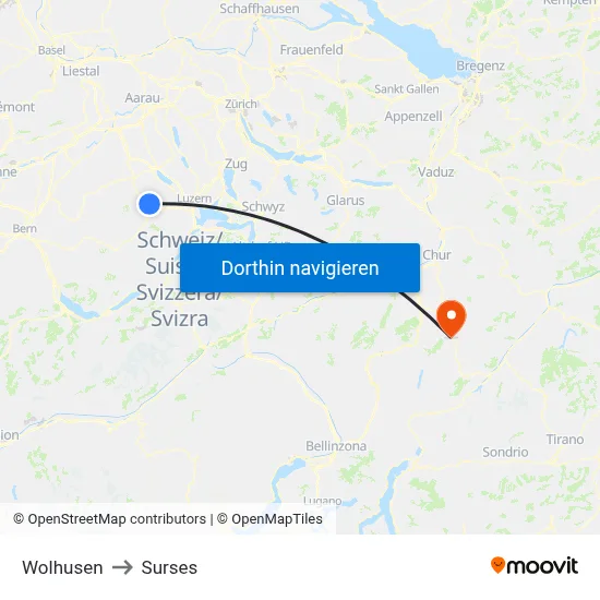 Wolhusen to Surses map