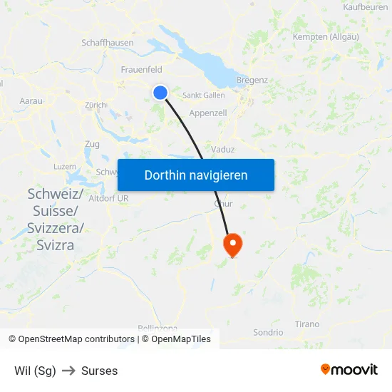 Wil (Sg) to Surses map