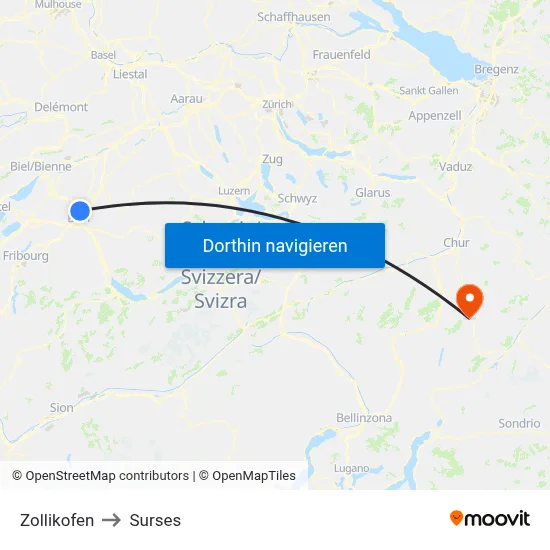 Zollikofen to Surses map
