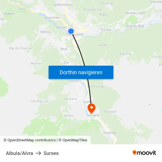 Albula/Alvra to Surses map
