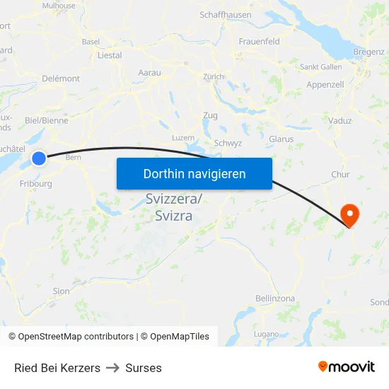 Ried Bei Kerzers to Surses map