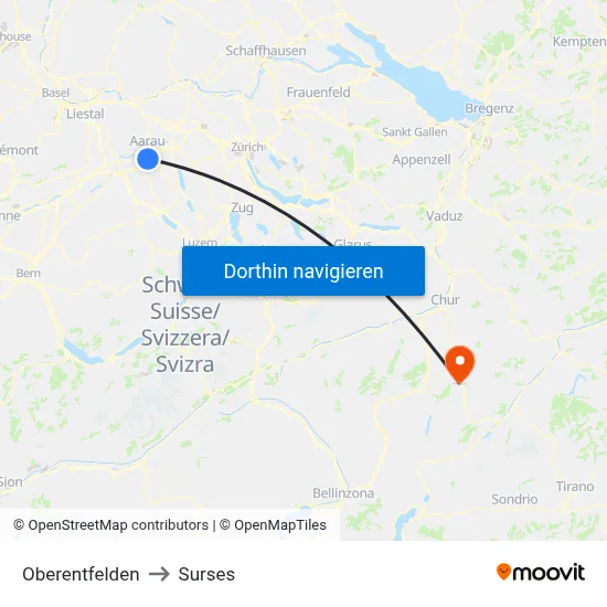 Oberentfelden to Surses map