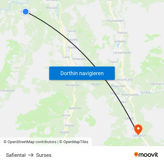 Safiental to Surses map