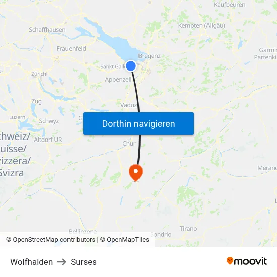 Wolfhalden to Surses map