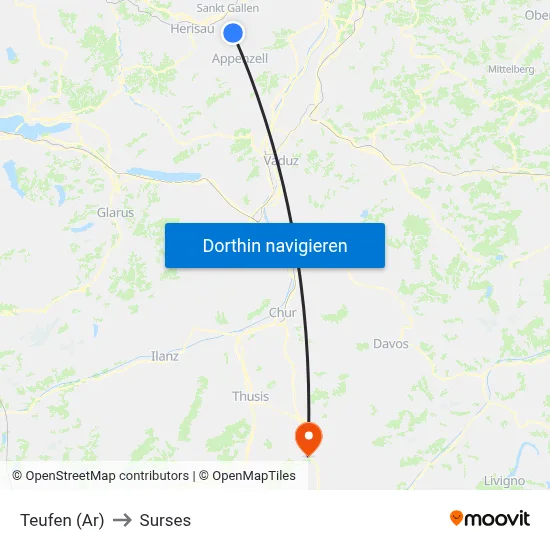 Teufen (Ar) to Surses map
