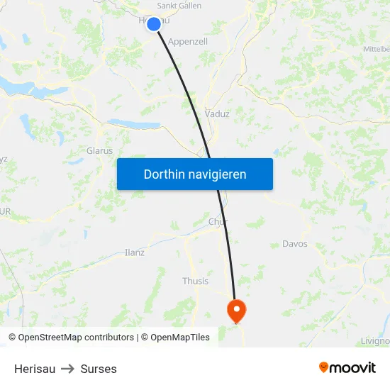 Herisau to Surses map