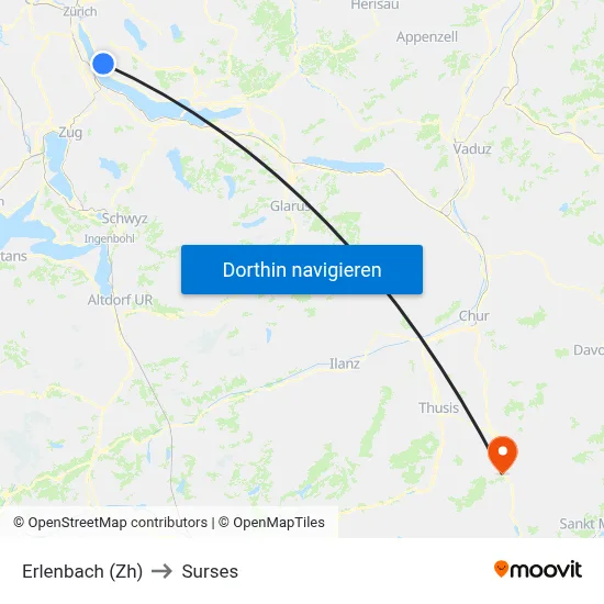 Erlenbach (Zh) to Surses map