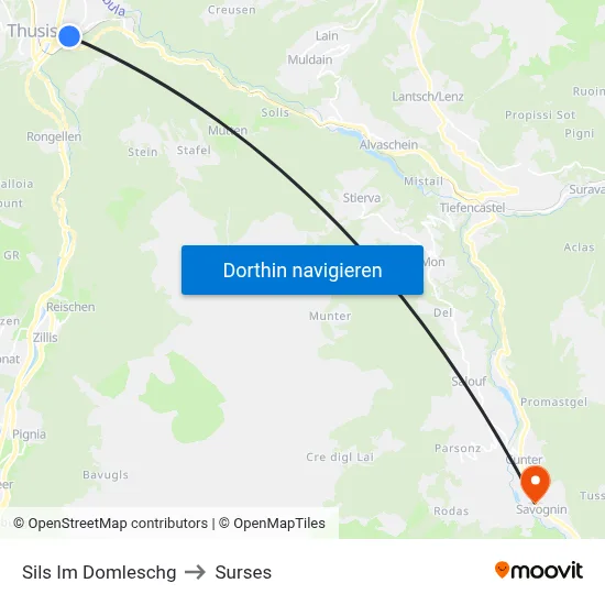 Sils Im Domleschg to Surses map
