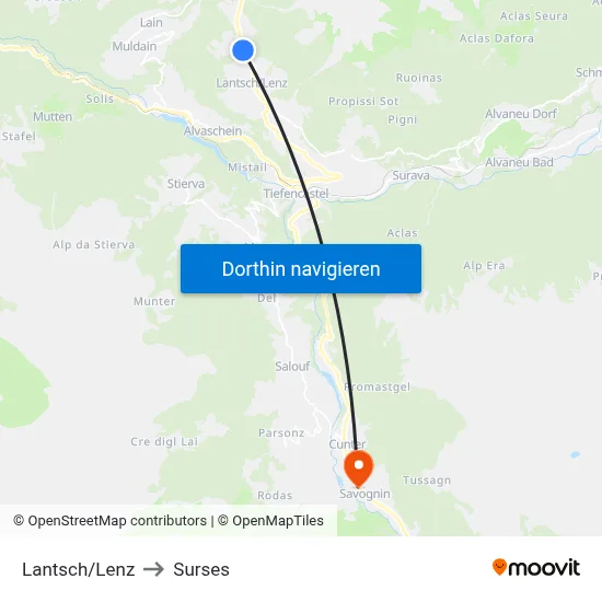 Lantsch/Lenz to Surses map