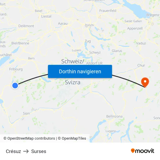 Crésuz to Surses map