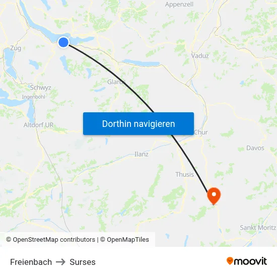 Freienbach to Surses map