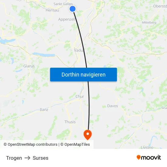 Trogen to Surses map