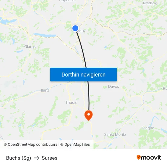 Buchs (Sg) to Surses map