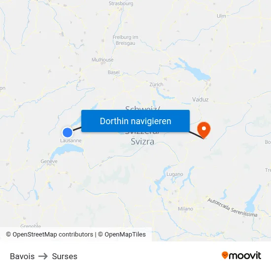 Bavois to Surses map