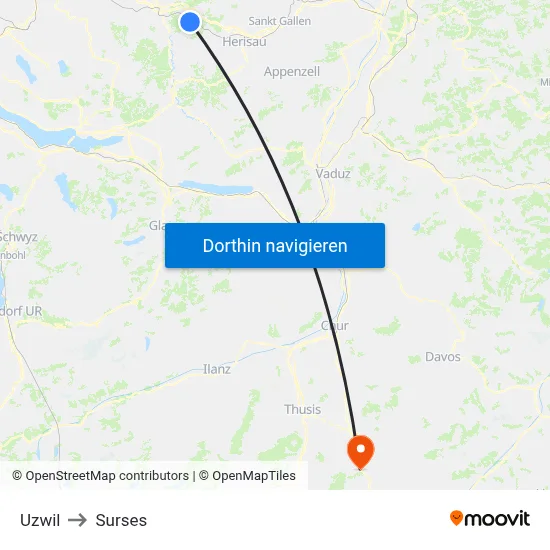 Uzwil to Surses map