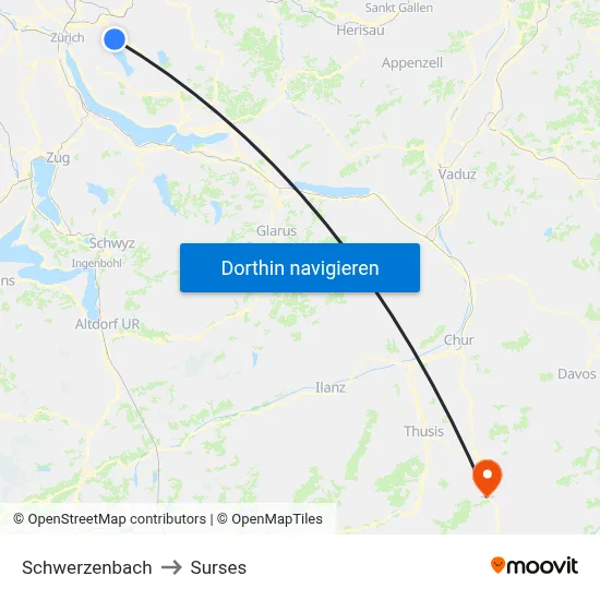 Schwerzenbach to Surses map