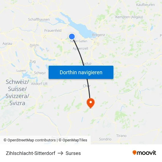 Zihlschlacht-Sitterdorf to Surses map
