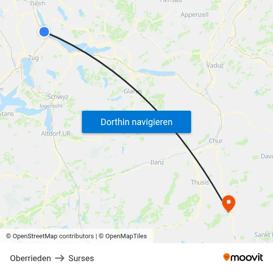 Oberrieden to Surses map