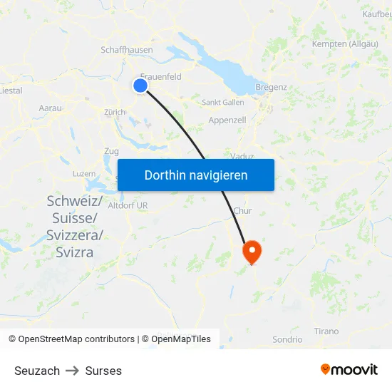 Seuzach to Surses map