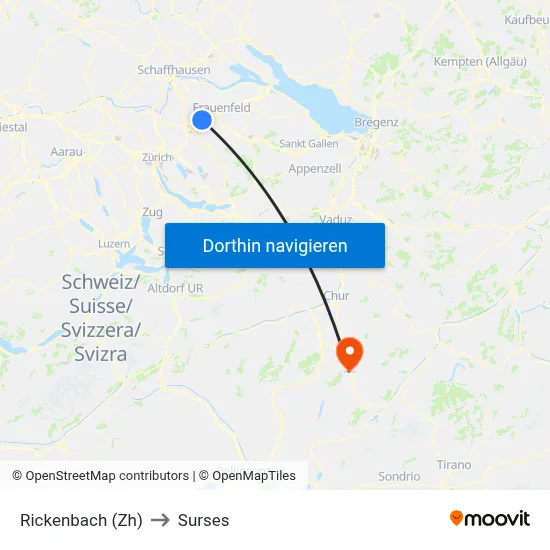 Rickenbach (Zh) to Surses map
