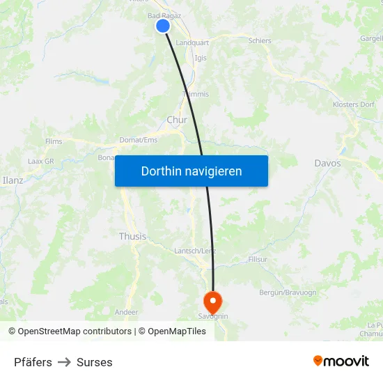 Pfäfers to Surses map