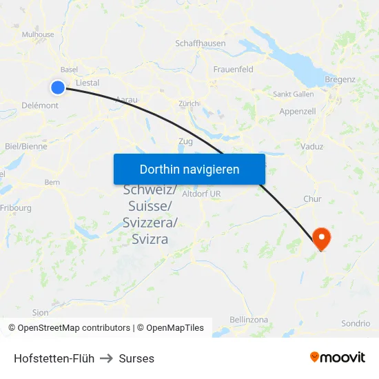Hofstetten-Flüh to Surses map