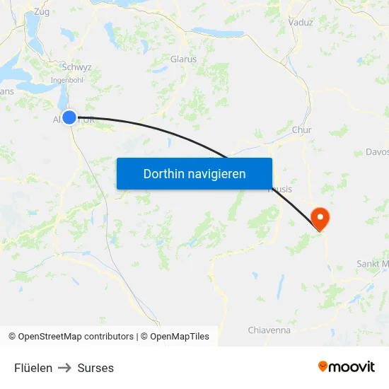 Flüelen to Surses map