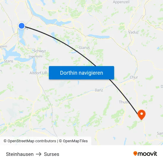 Steinhausen to Surses map