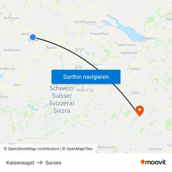 Kaiseraugst to Surses map